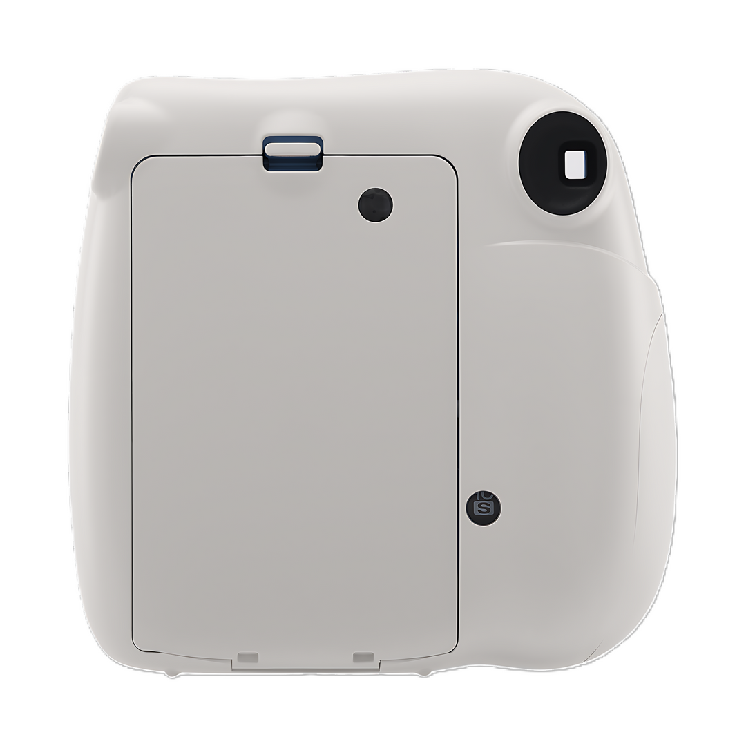 Fujifilm Instax Mini 7+ light gray back view with battery compartment and film slot at ClubCamera.com