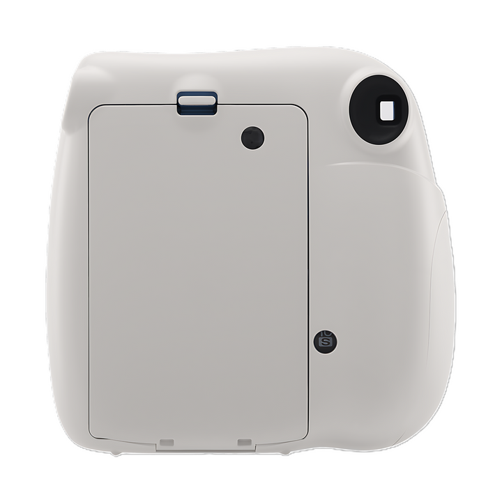 Fujifilm Instax Mini 7+ light gray back view with battery compartment and film slot at ClubCamera.com