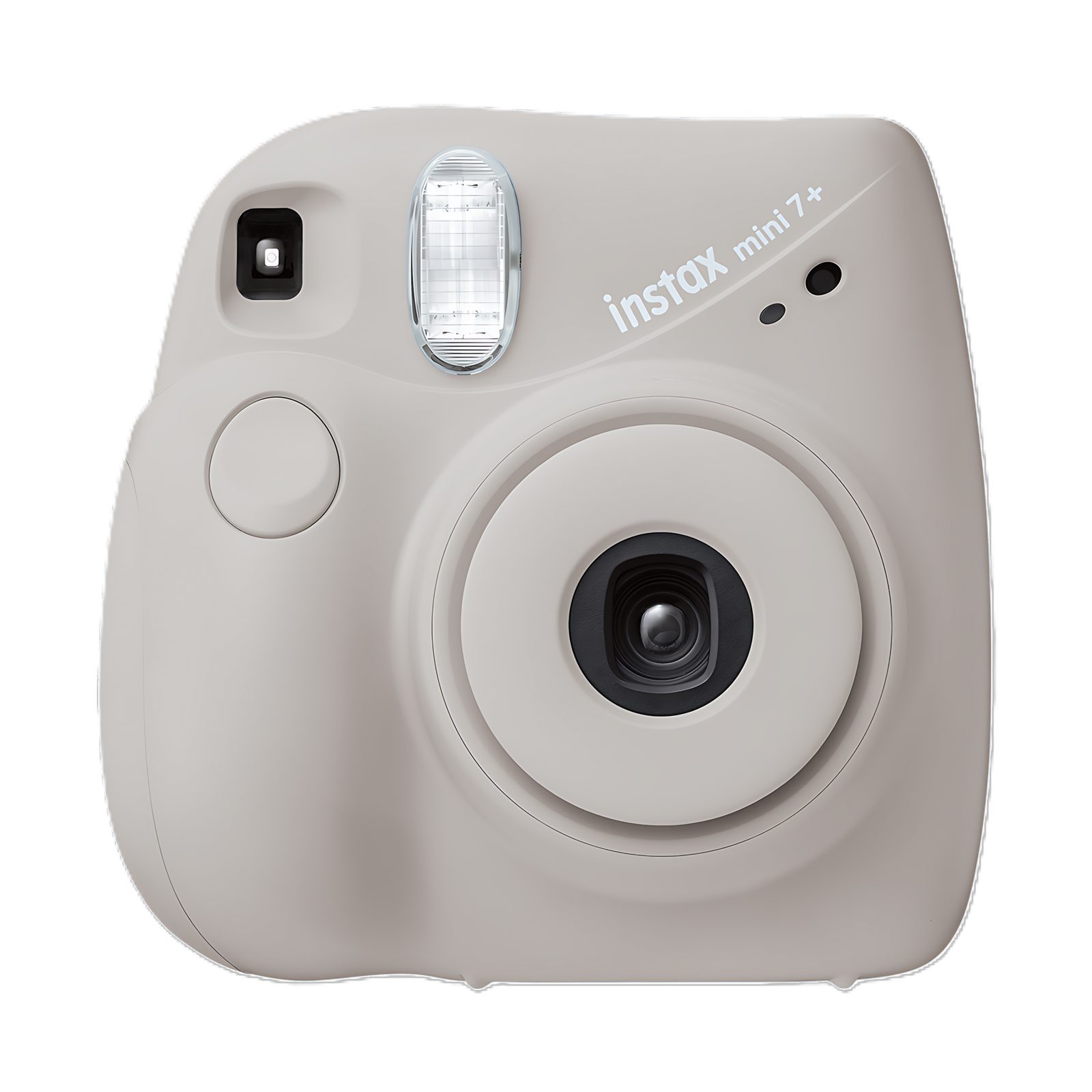 Front view of light gray Fujifilm Instax Mini 7+ instant camera with matte finish from ClubCamera.com