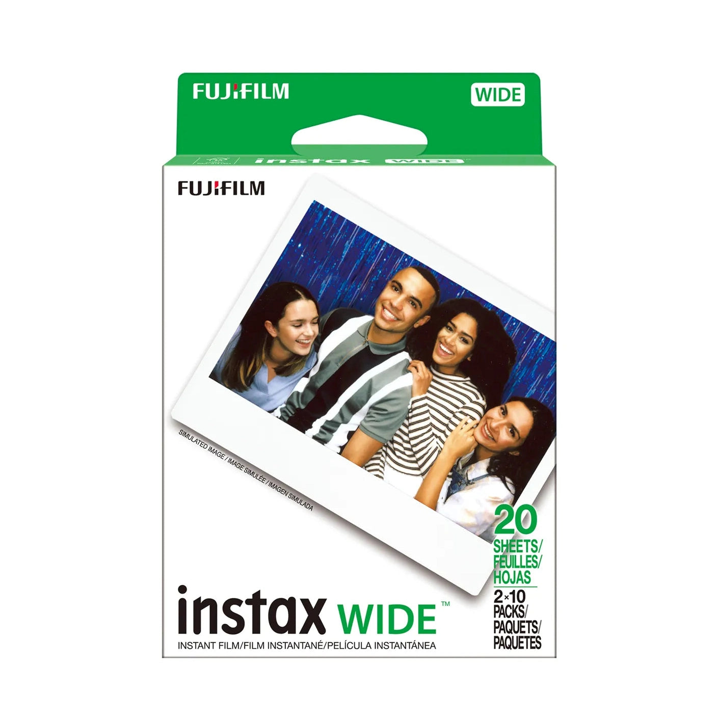 Fujifilm Instax Wide instant film 20 sheets white box with green flap ClubCamera.com