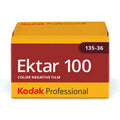Kodak Ektar 100 35mm film box by ClubCamera.com with maroon and mustard-yellow packaging design