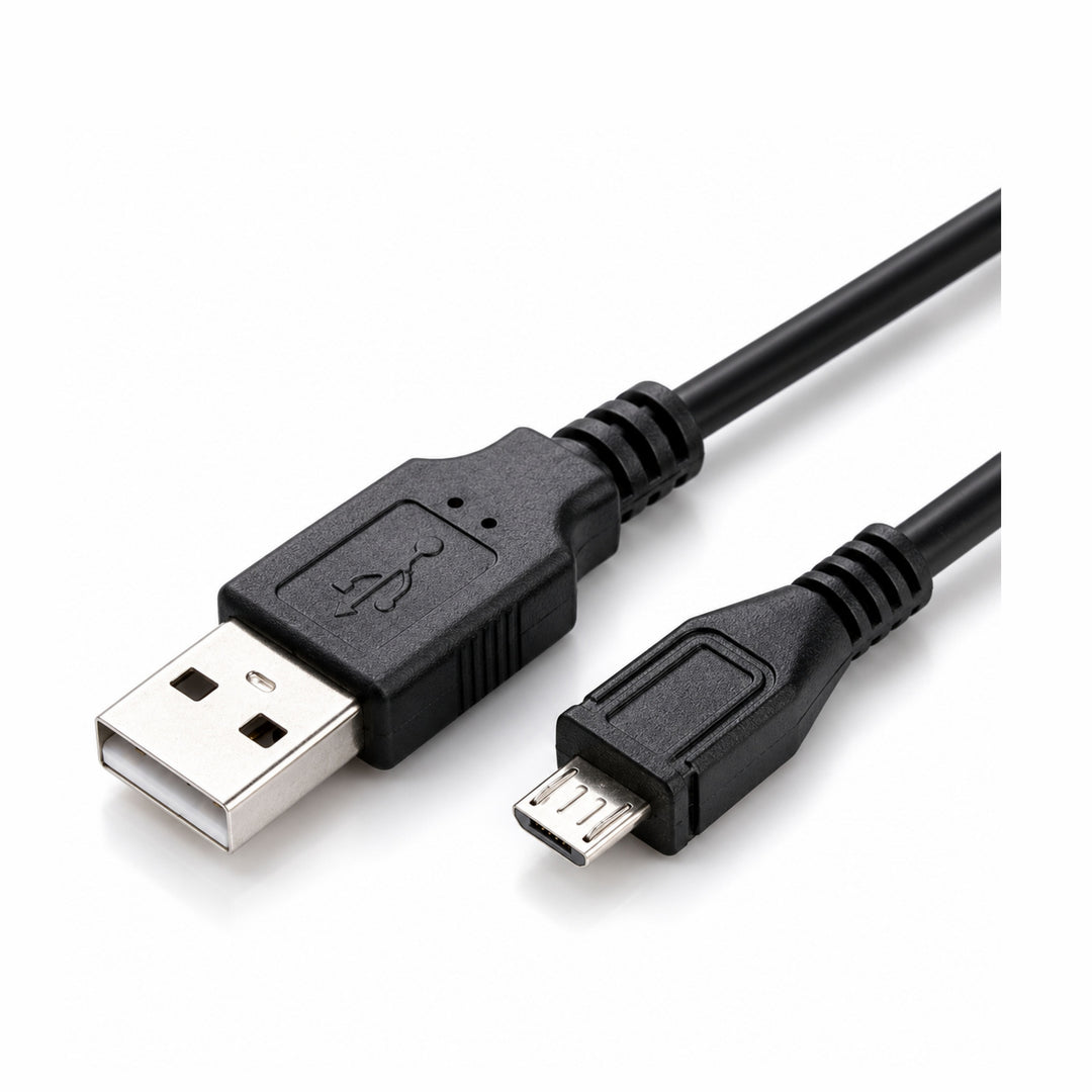 ClubCamera.com black Micro USB to USB-A cable for digital cameras with gold-plated contacts and ribbed strain relief