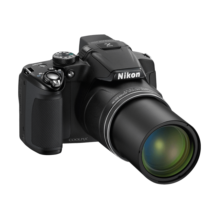 Side profile of black Nikon COOLPIX P510 with extended zoom lens and textured rubber grip for secure handling, ClubCamera.com