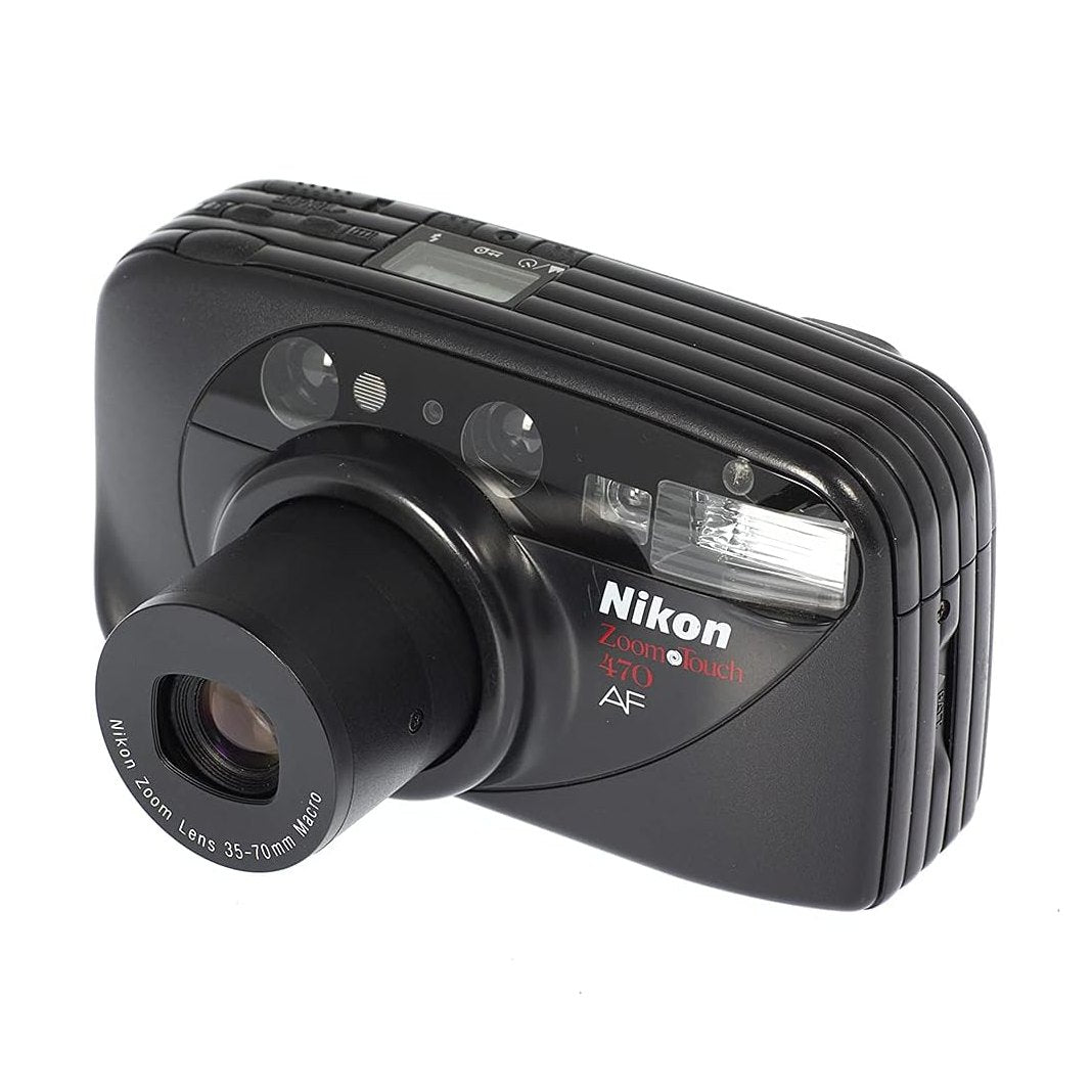 Nikon Zoom Touch 470 AF black 35mm film camera with extended 35-70mm zoom lens and macro by ClubCamera.com