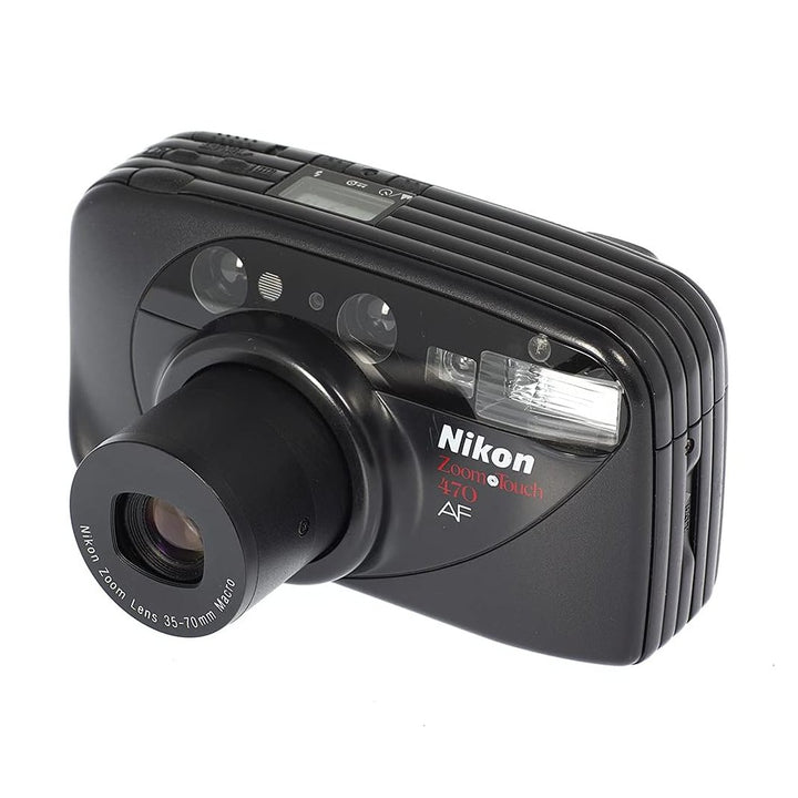 Nikon Zoom Touch 470 AF black 35mm film camera with extended 35-70mm zoom lens and macro by ClubCamera.com