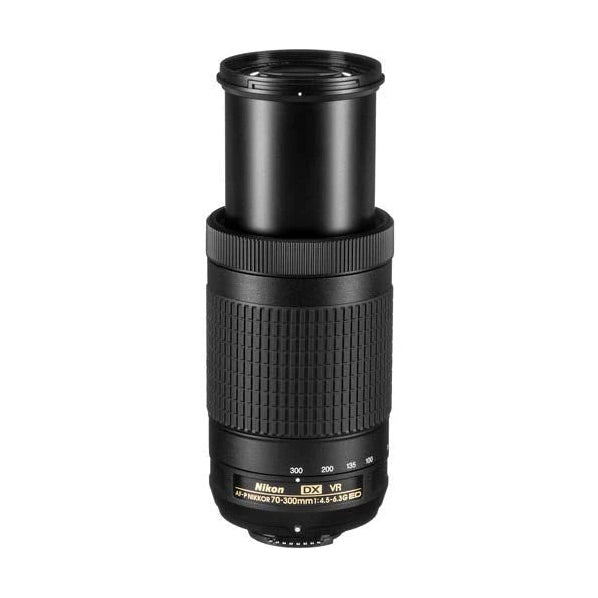 Nikon 70-300mm VR lens with cap removed at ClubCamera.com highlighting compact travel design and electronic contacts