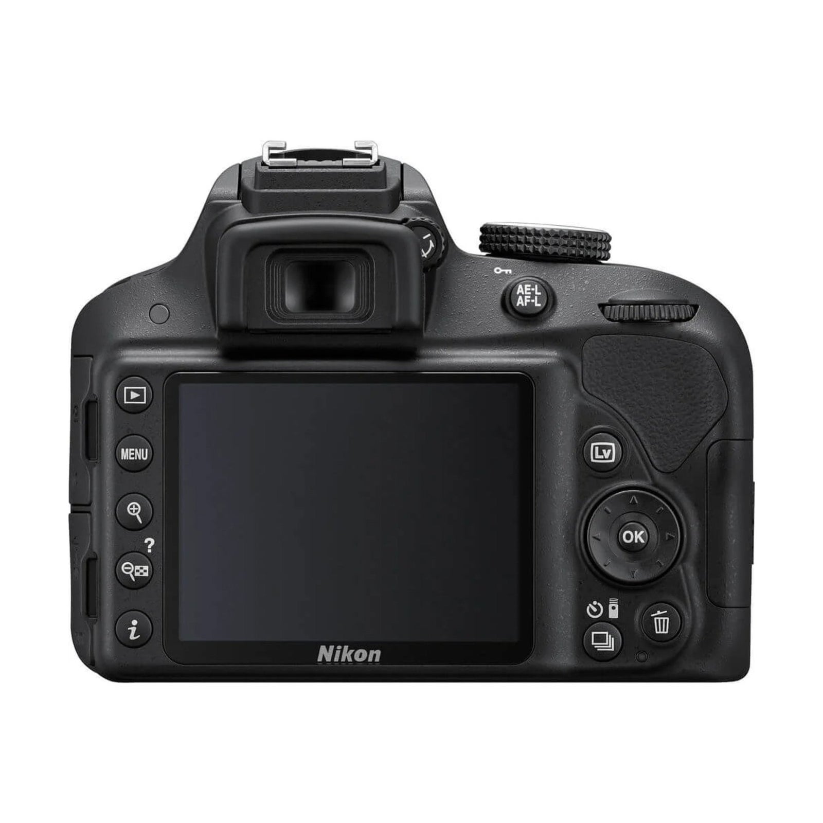 Back view of black Nikon D3300 DSLR with LCD screen and control buttons from ClubCamera.com