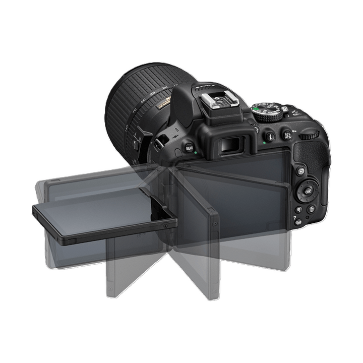 Nikon D5300 DSLR with articulated tilt-swivel LCD screen and 18-140mm lens at ClubCamera.com