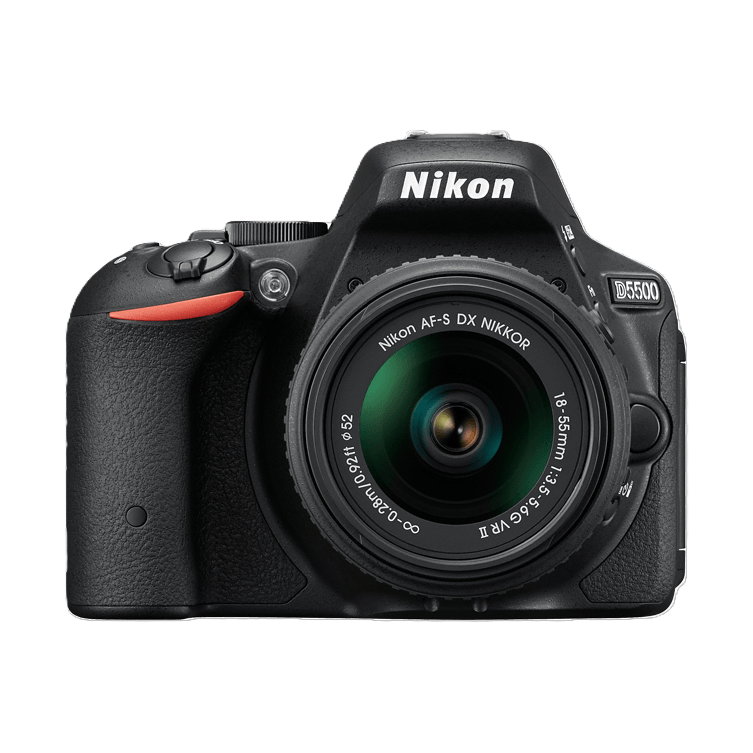 Nikon D5500 black DSLR camera kit with red grip stripe and 18-55mm lens at ClubCamera.com