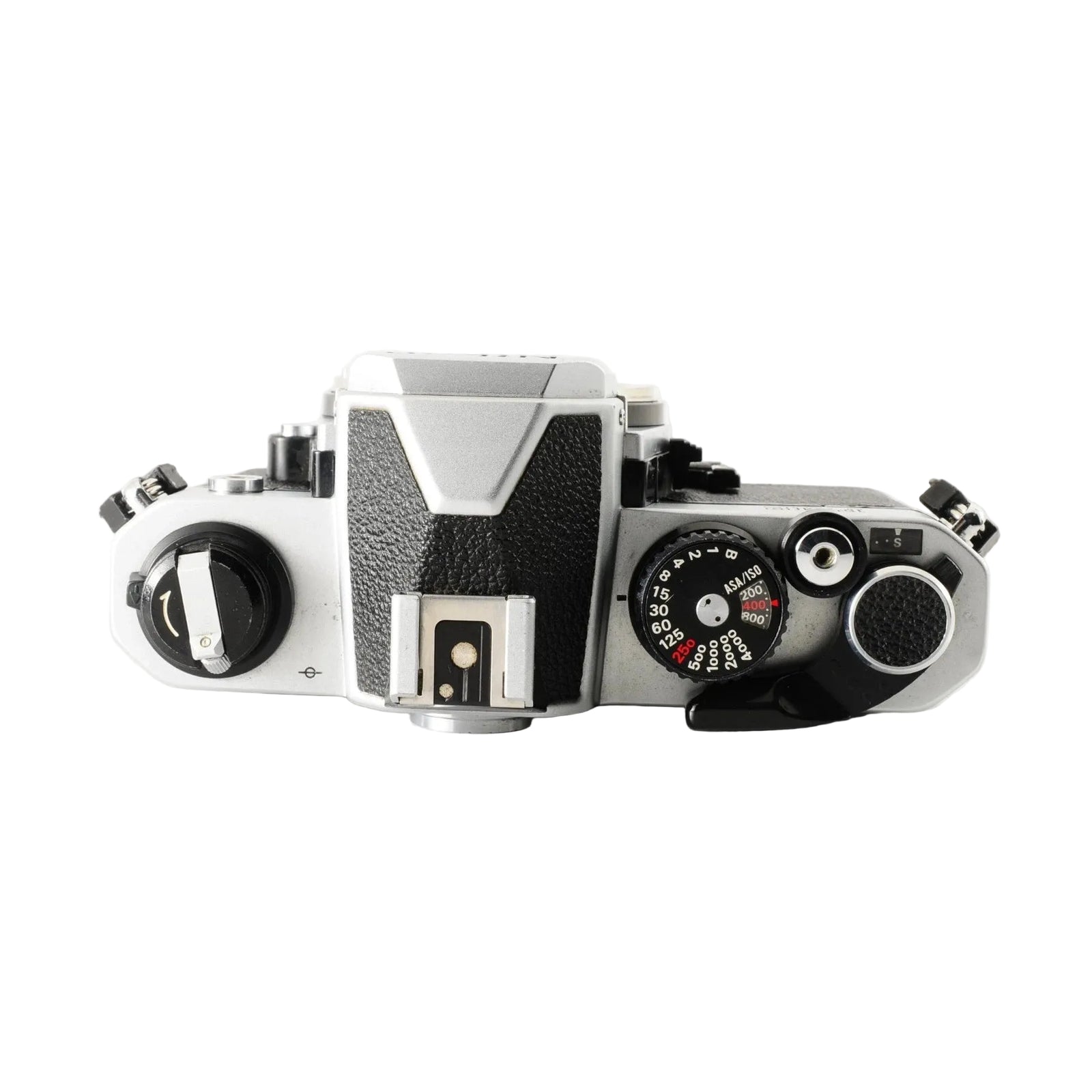 Nikon FM2 silver and black SLR film camera kit with textured grip and shutter speed dial at ClubCamera.com