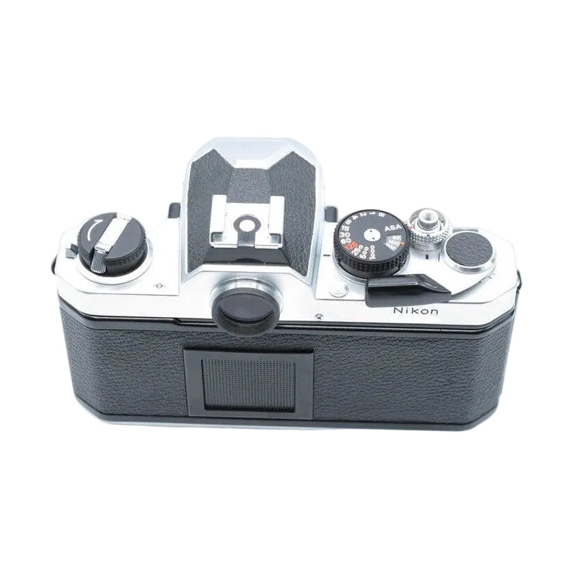 Top-down Nikon FM fully mechanical film camera shutter speed dial and rewind crank at ClubCamera.com