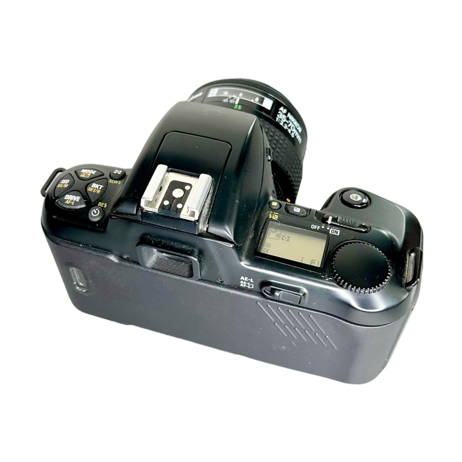 Top view of Nikon N6006 SLR controls and mode dial at ClubCamera.com