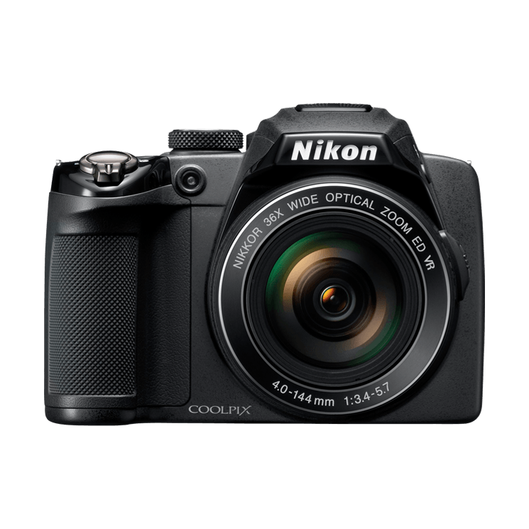 Nikon COOLPIX P500 digital camera by ClubCamera.com front view with NIKKOR 36x zoom lens