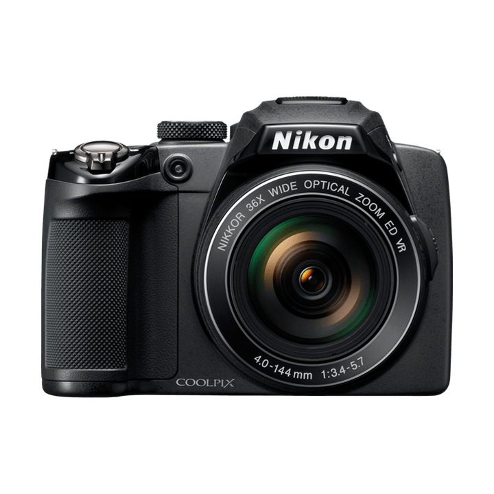 Nikon COOLPIX P500 digital camera by ClubCamera.com front view with NIKKOR 36x zoom lens