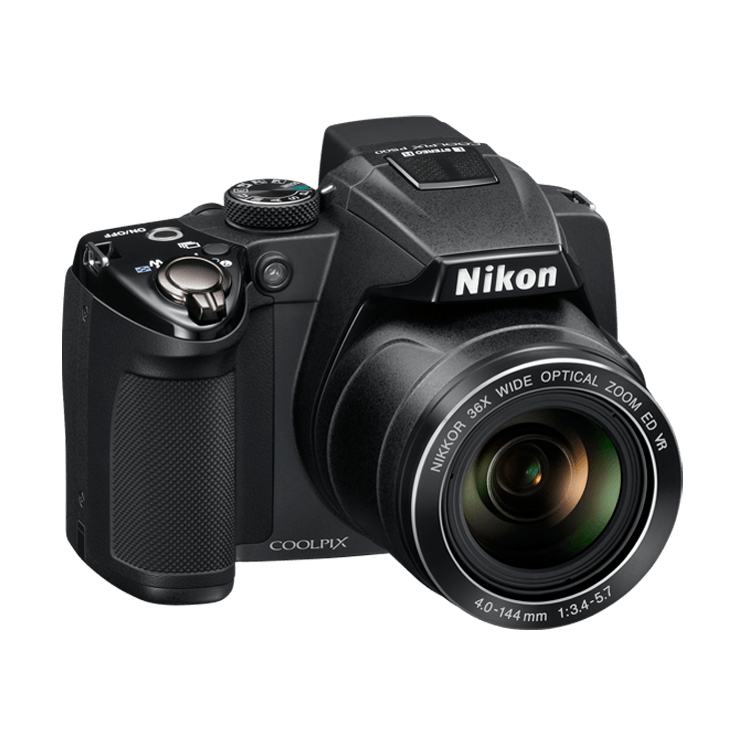 ClubCamera.com Nikon COOLPIX P500 bridge camera side angle showing mode dial and textured grip