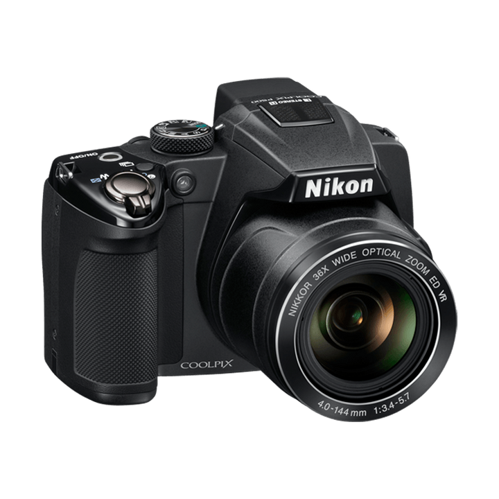 ClubCamera.com Nikon COOLPIX P500 bridge camera side angle showing mode dial and textured grip