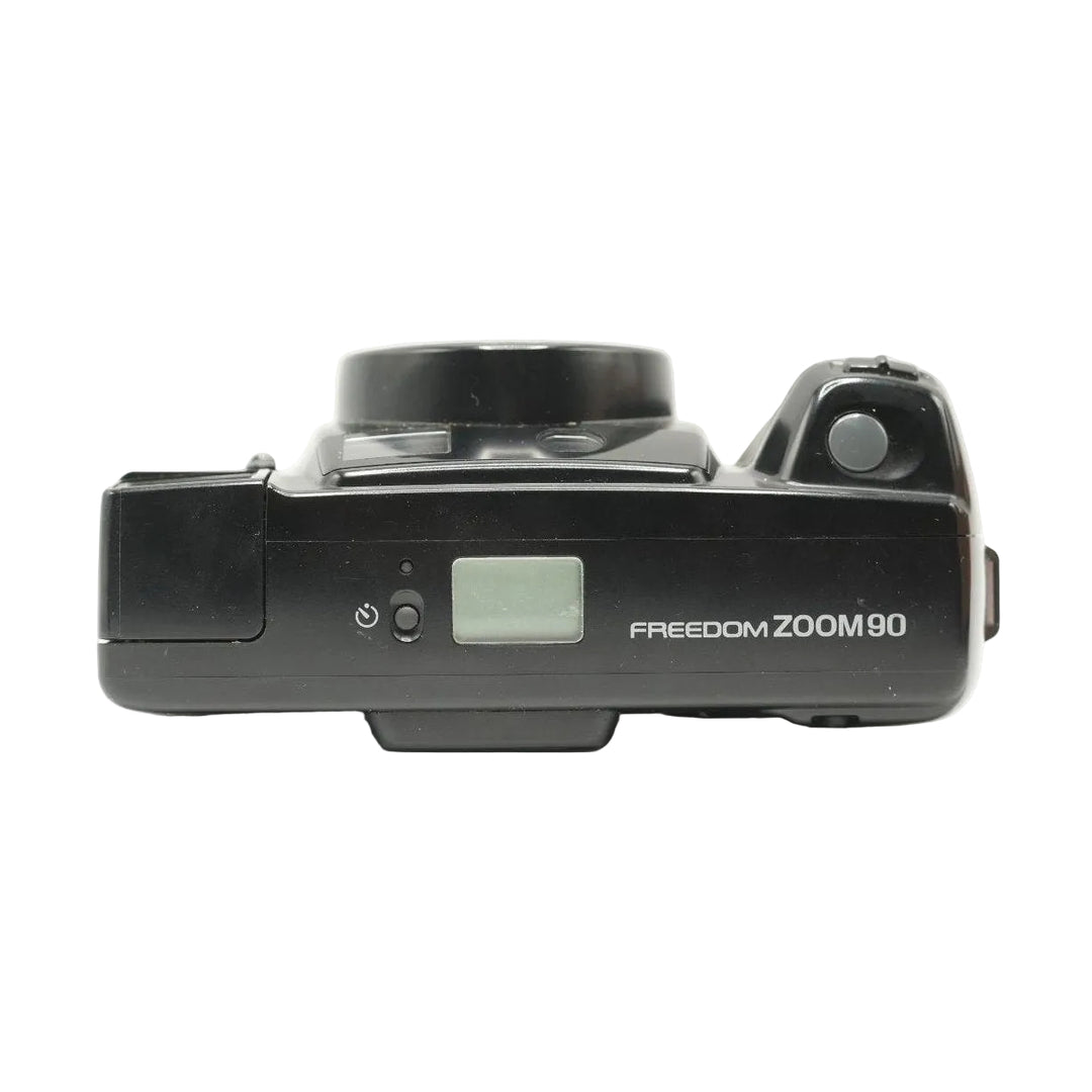 ClubCamera.com rear view of black Minolta Freedom Zoom 90 with LCD panel and power button