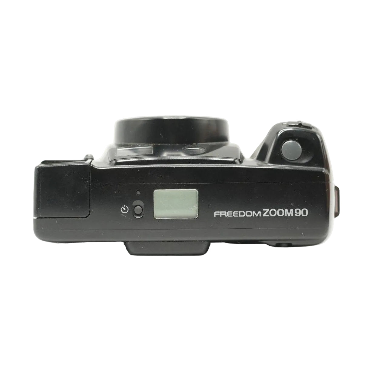 ClubCamera.com rear view of black Minolta Freedom Zoom 90 with LCD panel and power button