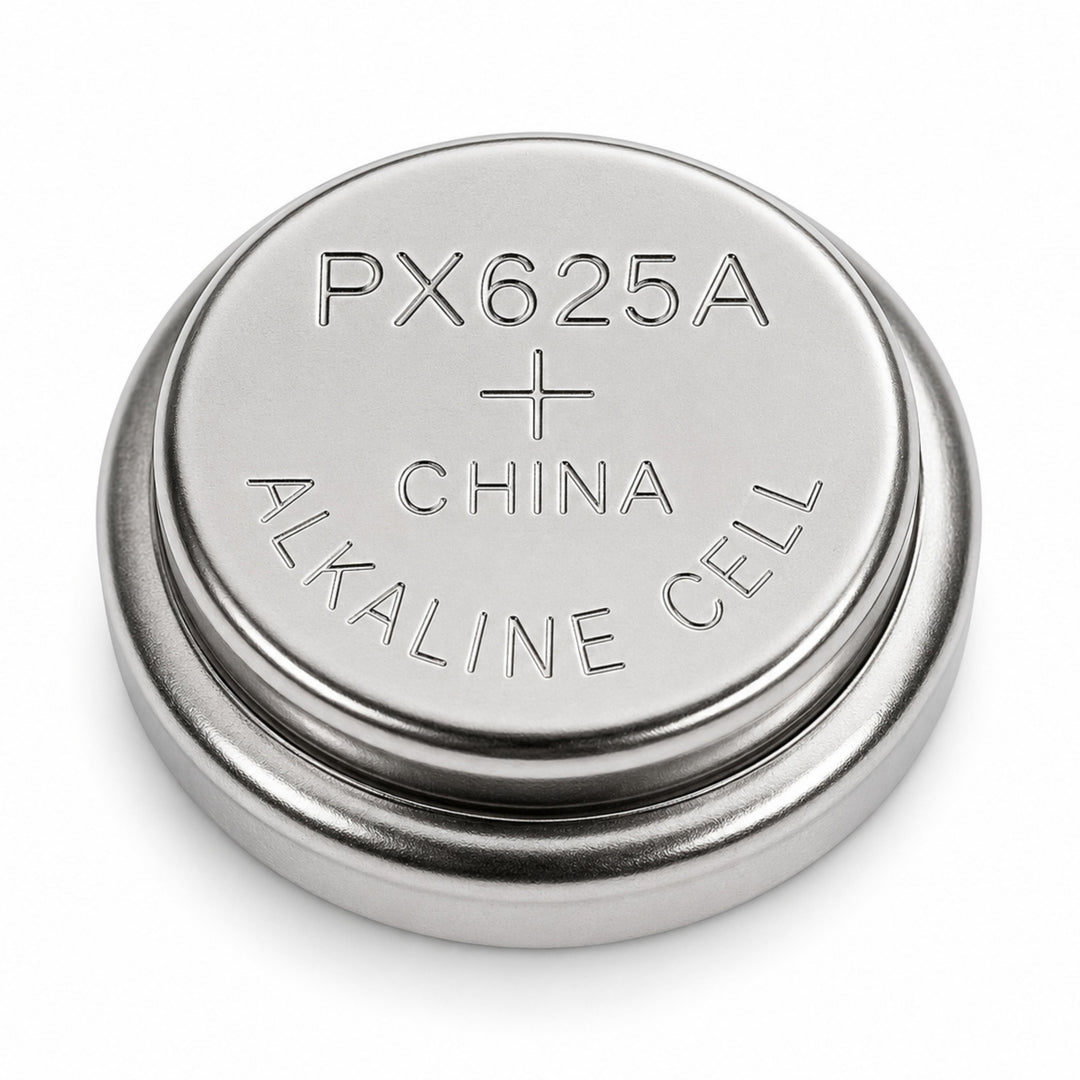 ClubCamera.com PX625A 1.5V Alkaline Button Cell Battery silver top with embossed plus sign and China marking