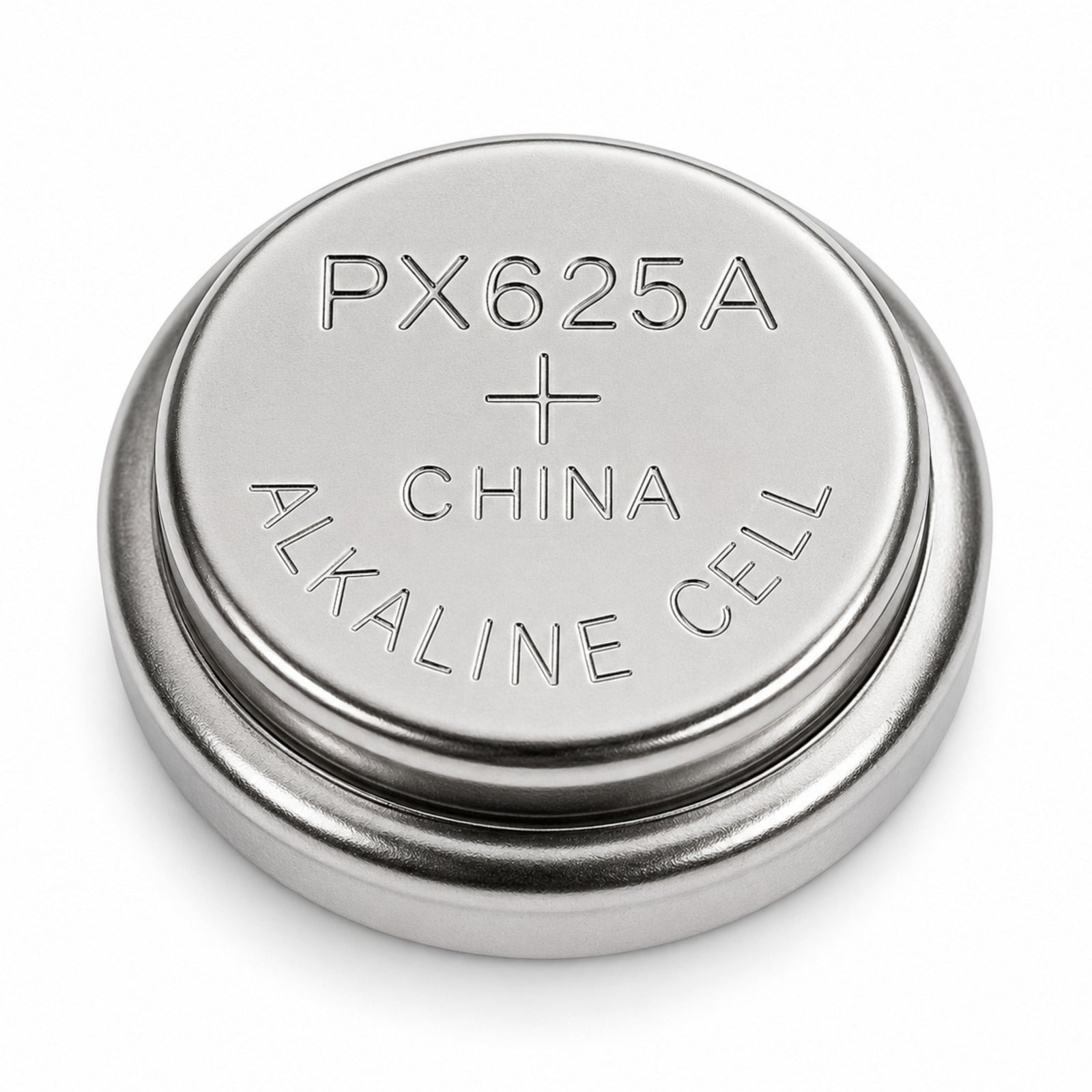 ClubCamera.com PX625A 1.5V Alkaline Button Cell Battery silver top with embossed plus sign and China marking