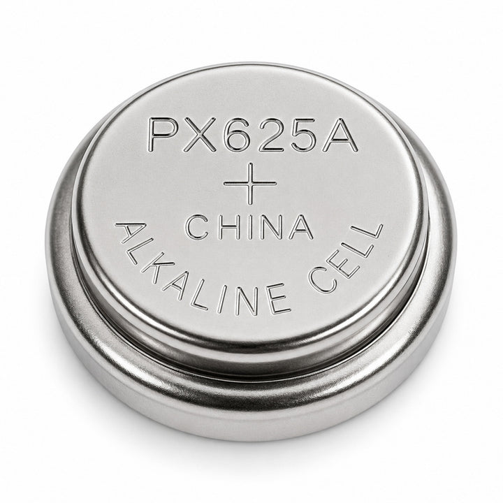 ClubCamera.com PX625A 1.5V Alkaline Button Cell Battery silver top with embossed plus sign and China marking