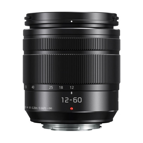 Panasonic LUMIX G VARIO 12-60mm lens front view with ribbed rings at ClubCamera.com