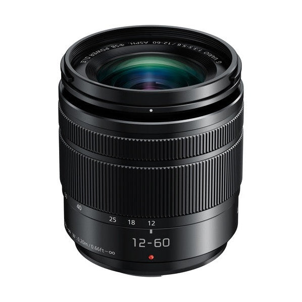 Side angle Panasonic LUMIX G VARIO 12-60mm lens green anti-reflective coating at ClubCamera.com
