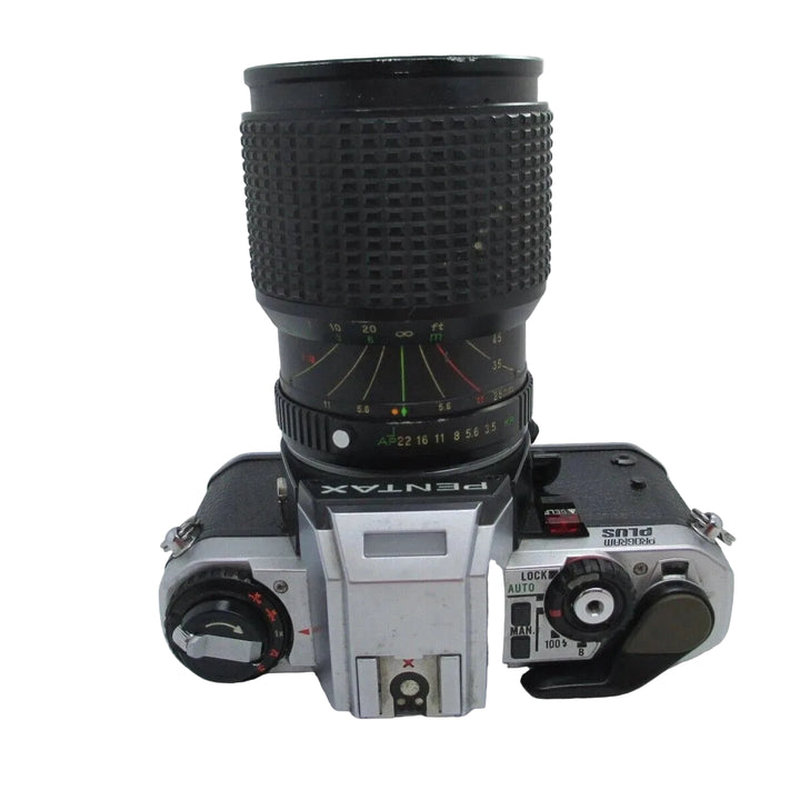ClubCamera.com Pentax Program Plus silver 35mm SLR camera top view with mode dial and shutter speed selector