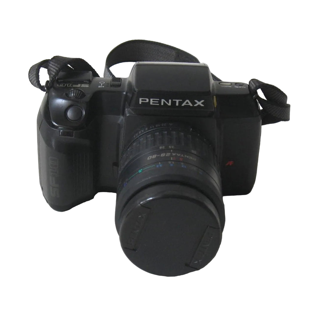 ClubCamera.com Pentax SF10 black 35mm SLR film camera with 28-80mm zoom lens and textured grip