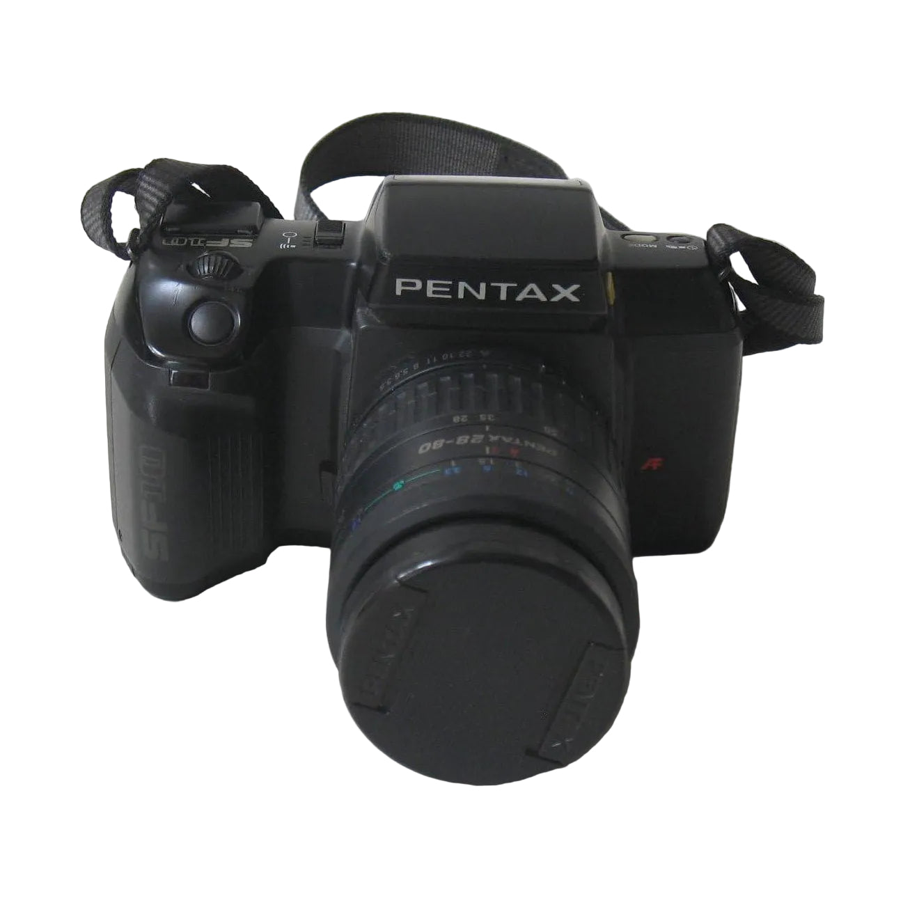 ClubCamera.com Pentax SF10 black 35mm SLR film camera with 28-80mm zoom lens and textured grip