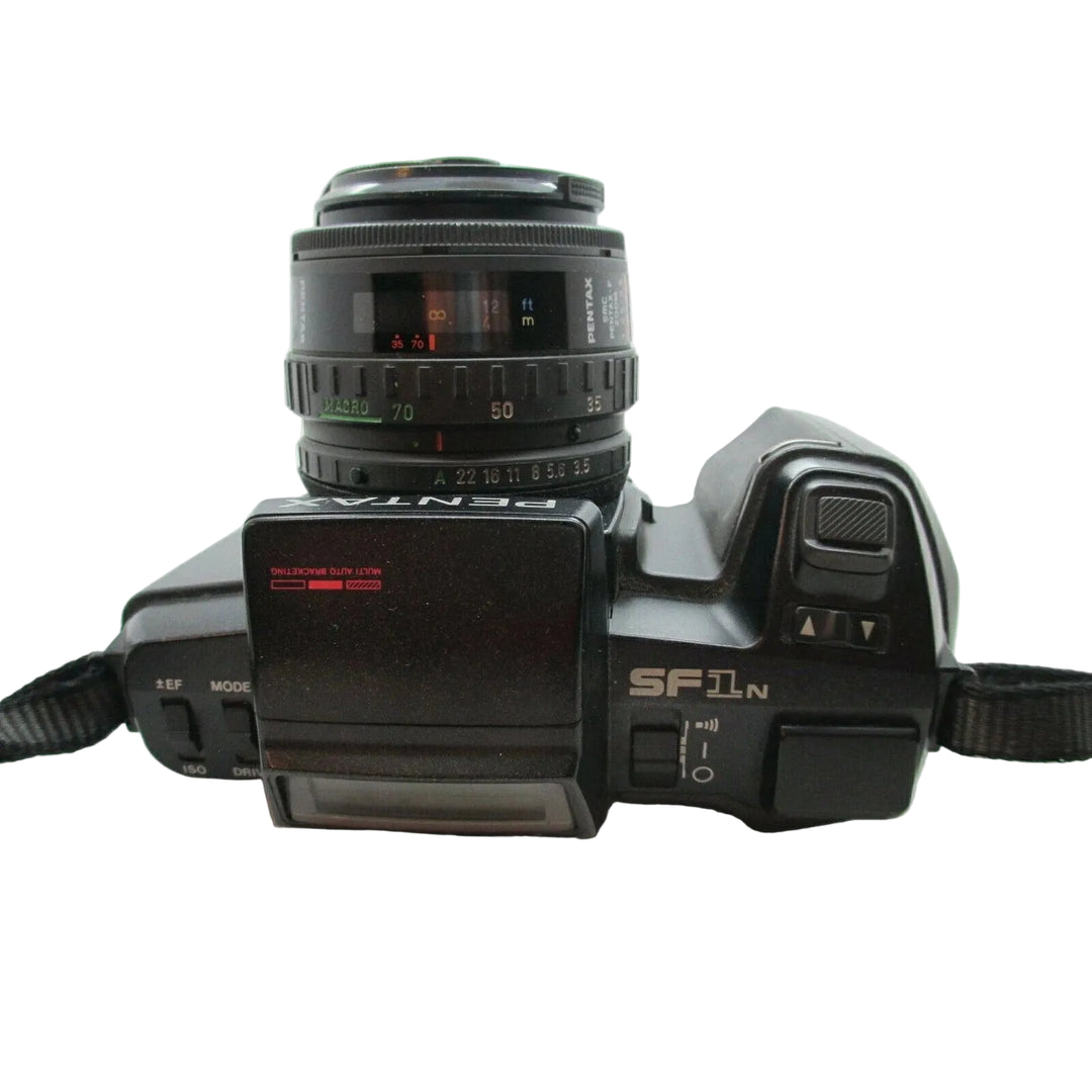 Pentax SF1 N 35mm SLR with external flash unit displaying multi auto bracketing mode from ClubCamera.com