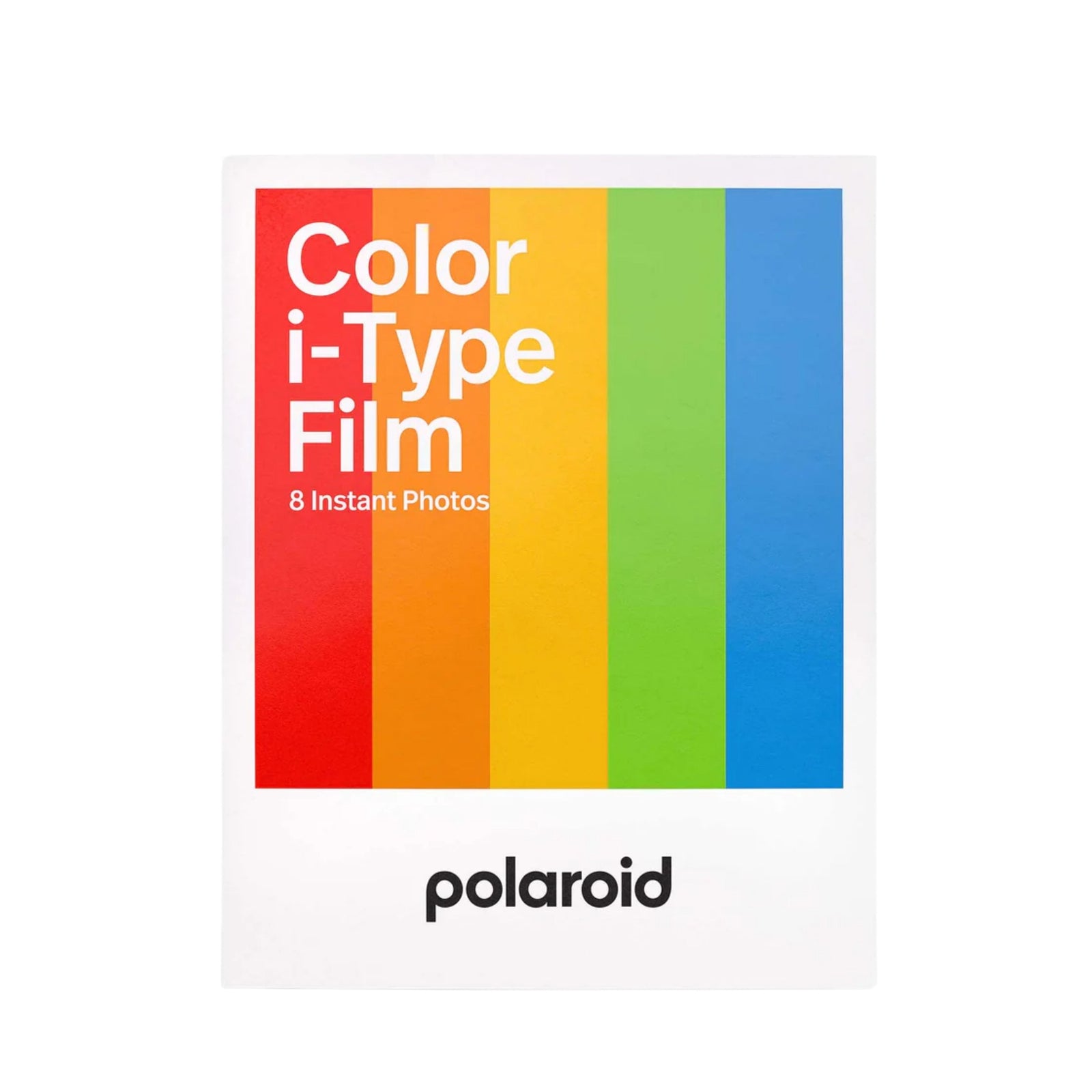 Polaroid Color i-Type Film packaging design print with rainbow stripes and white border