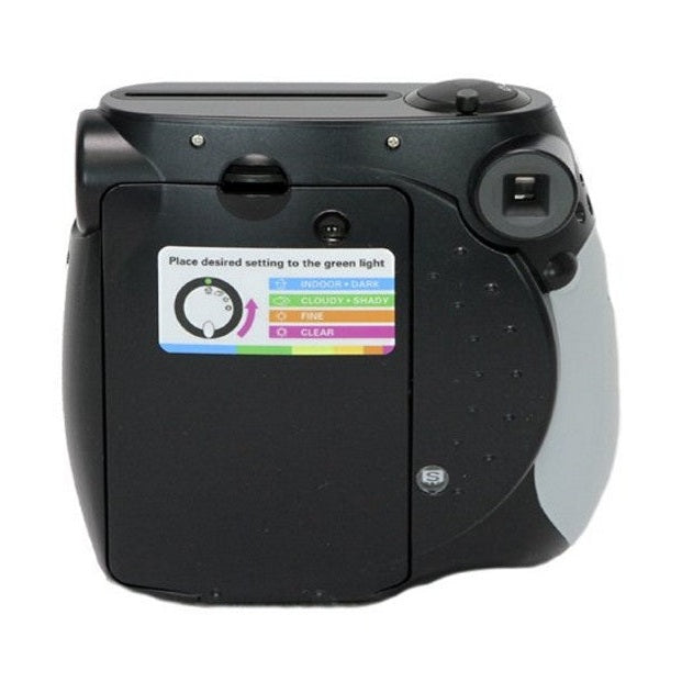 Back view of black Polaroid 300 instant camera at ClubCamera.com showing color-coded exposure dial and matte plastic finish