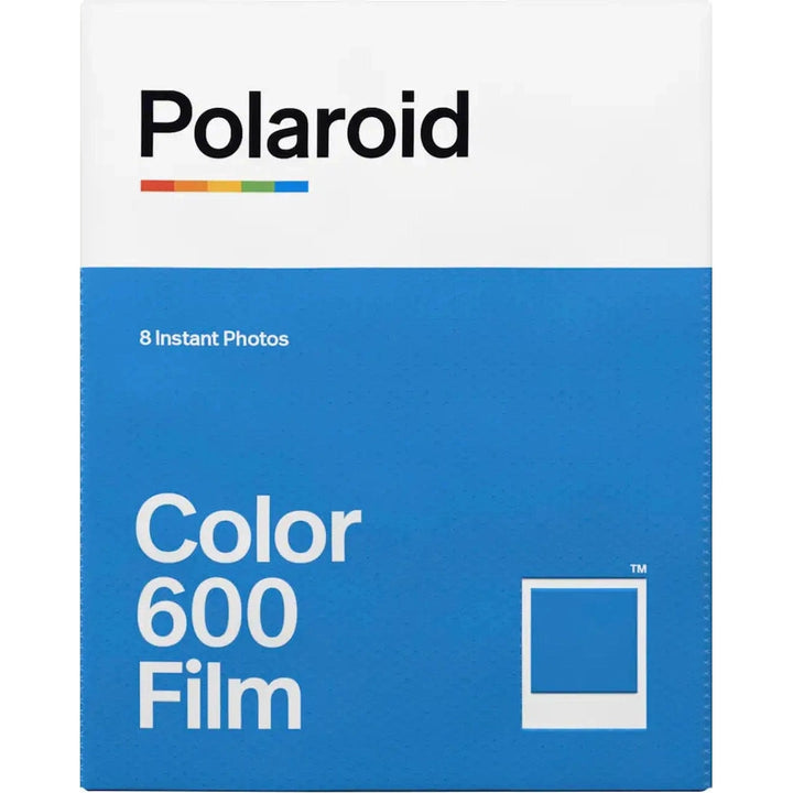 Blue textured Polaroid Color 600 Film packaging with rainbow logo and foil seal from ClubCamera.com