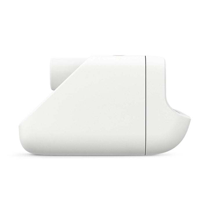 Side profile of compact white Polaroid Go instant camera showing slim ergonomic design