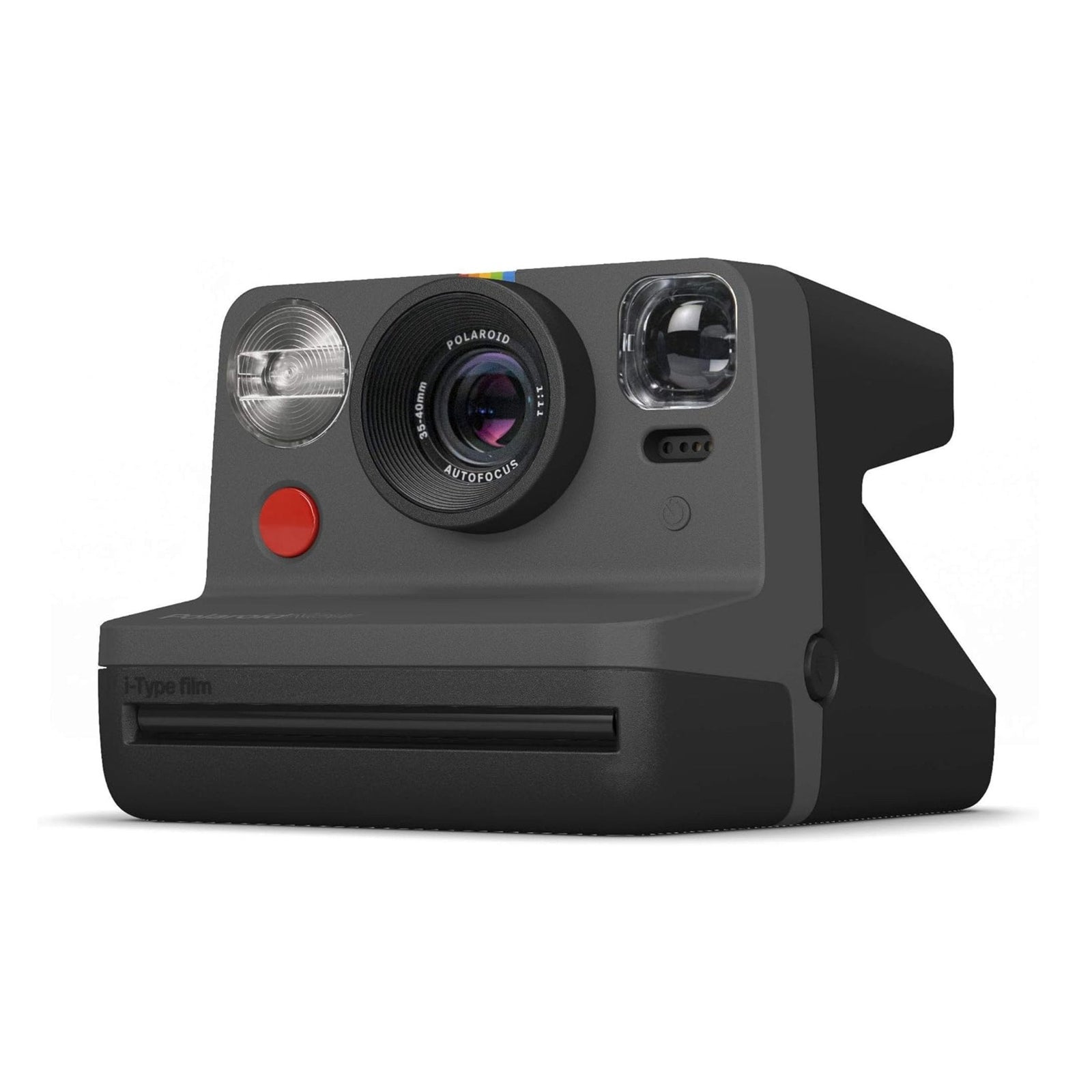 Polaroid Originals Now I-Type Instant Camera in matte black with autofocus lens and rainbow stripe at ClubCamera.com