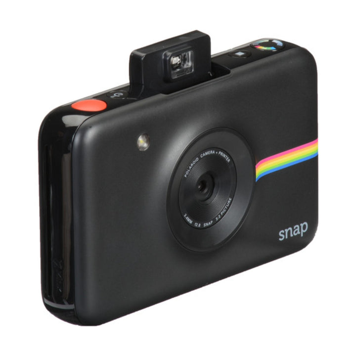 Side profile of black Polaroid Snap instant camera with color wheel dial at ClubCamera.com