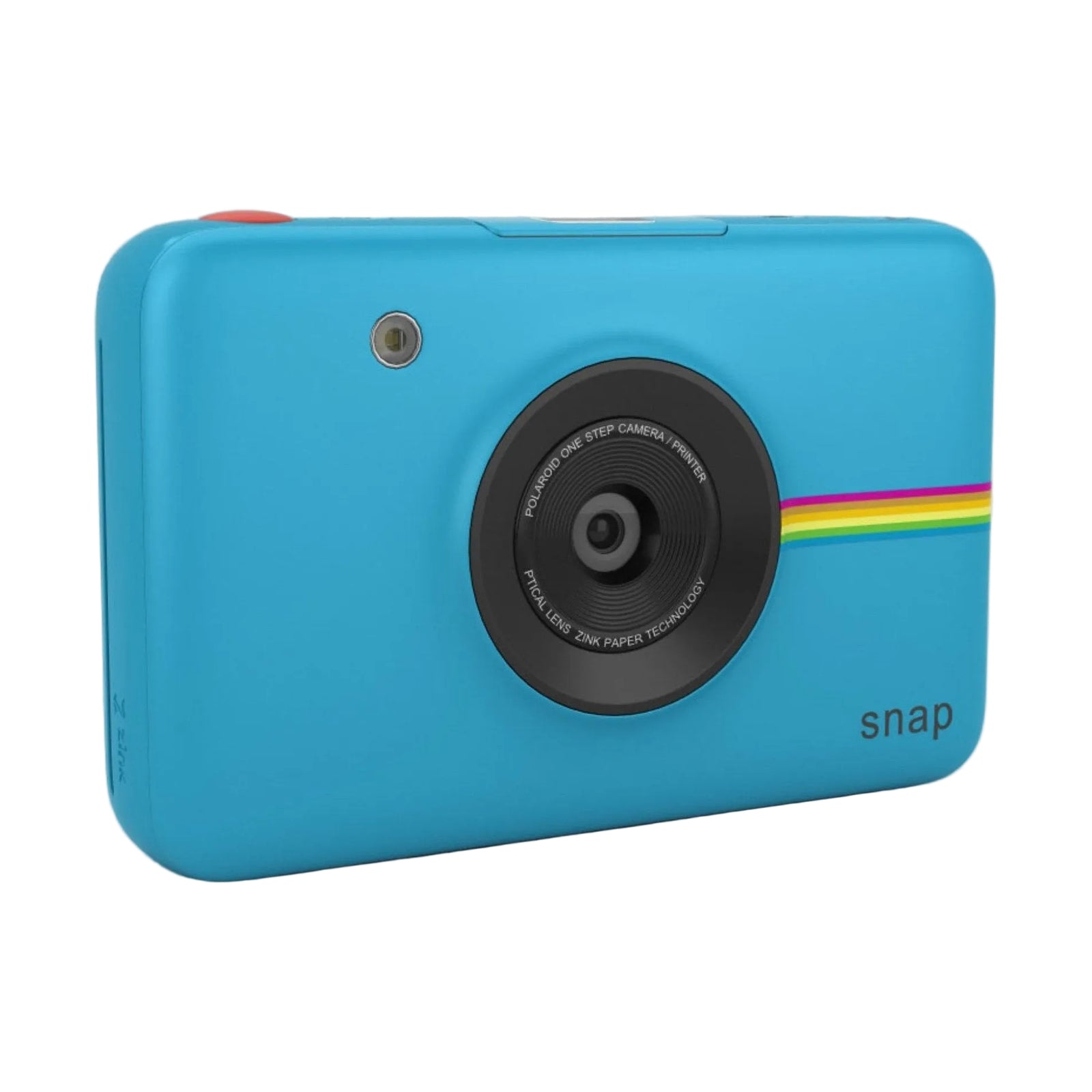 ClubCamera.com vibrant sky-blue Polaroid Snap instant camera with ZINK technology and rainbow logo