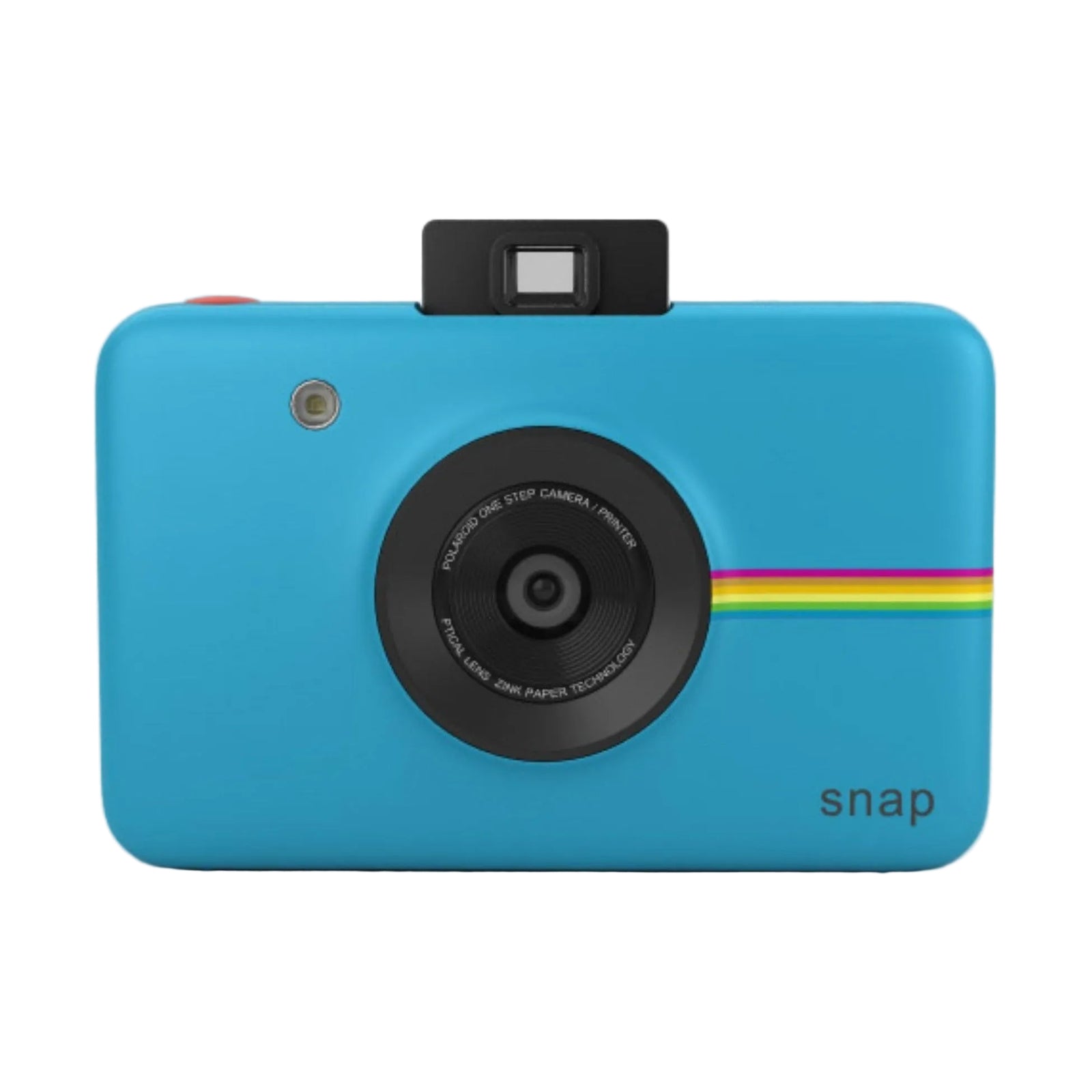 ClubCamera.com blue Polaroid Snap printer showing raised black viewfinder and matte finish