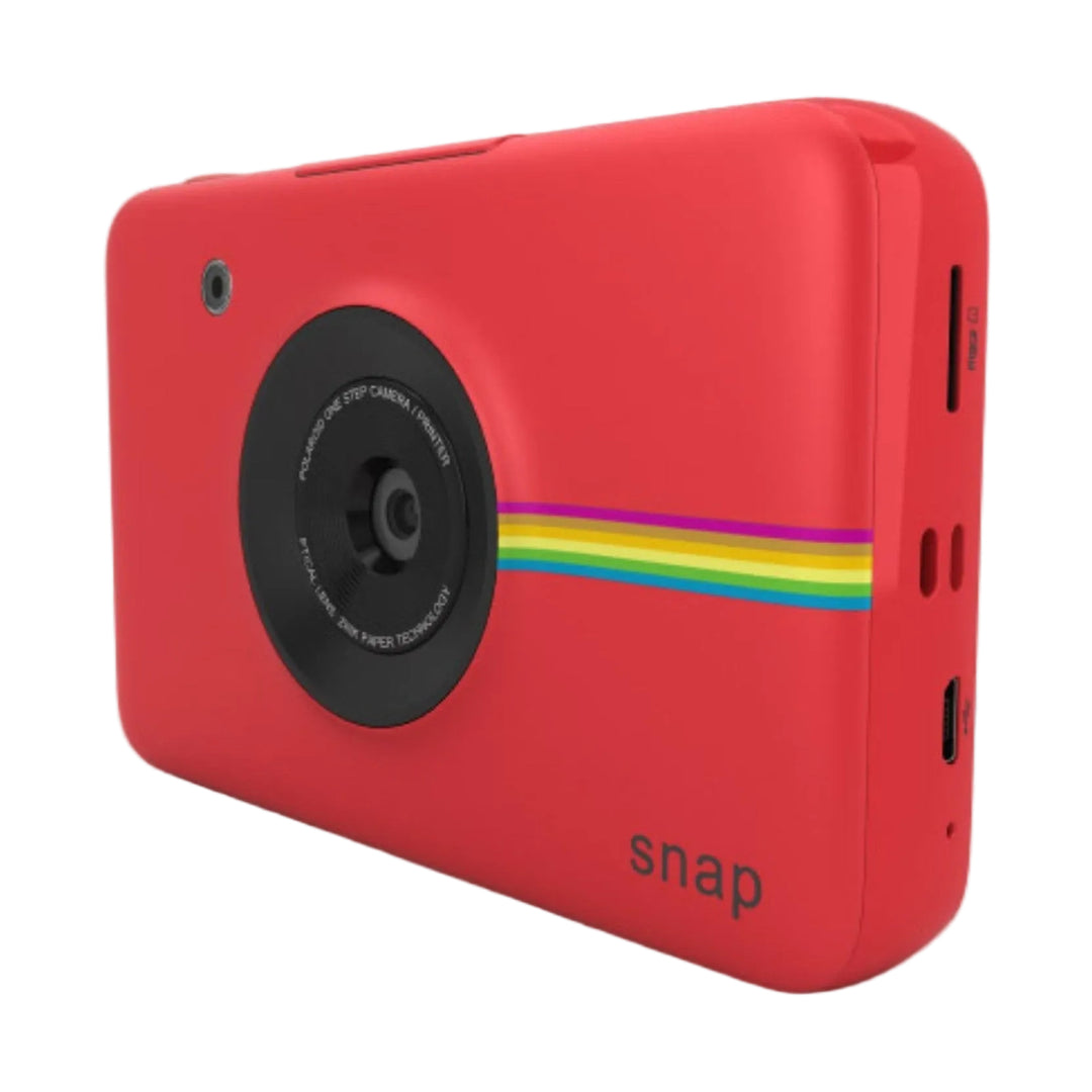 Red Polaroid Snap instant camera with rainbow stripe and ZINK technology from ClubCamera.com
