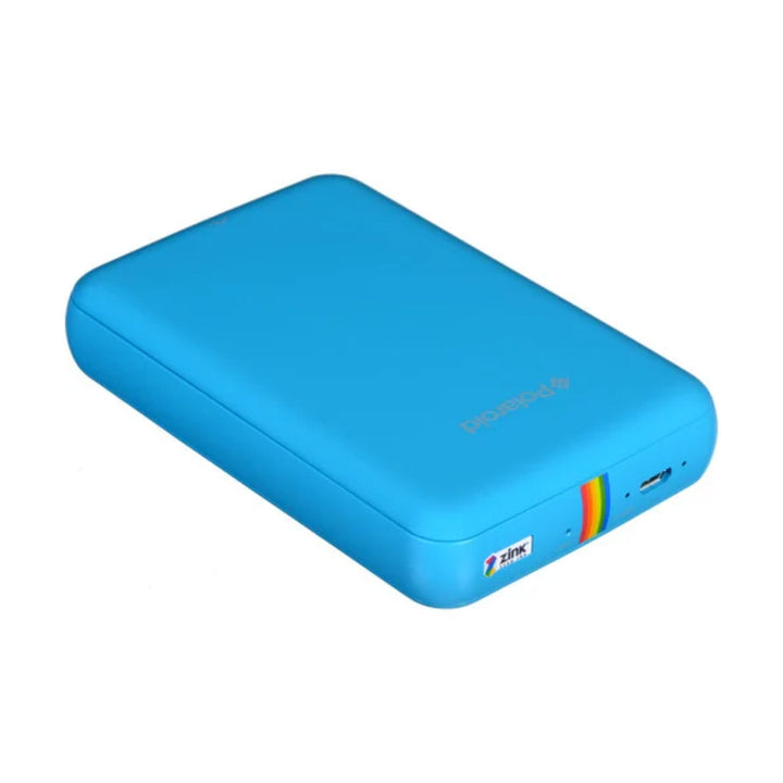 Vibrant sky-blue Polaroid Zip Bluetooth instant camera with ZINK no-ink tech and USB-C port at ClubCamera.com