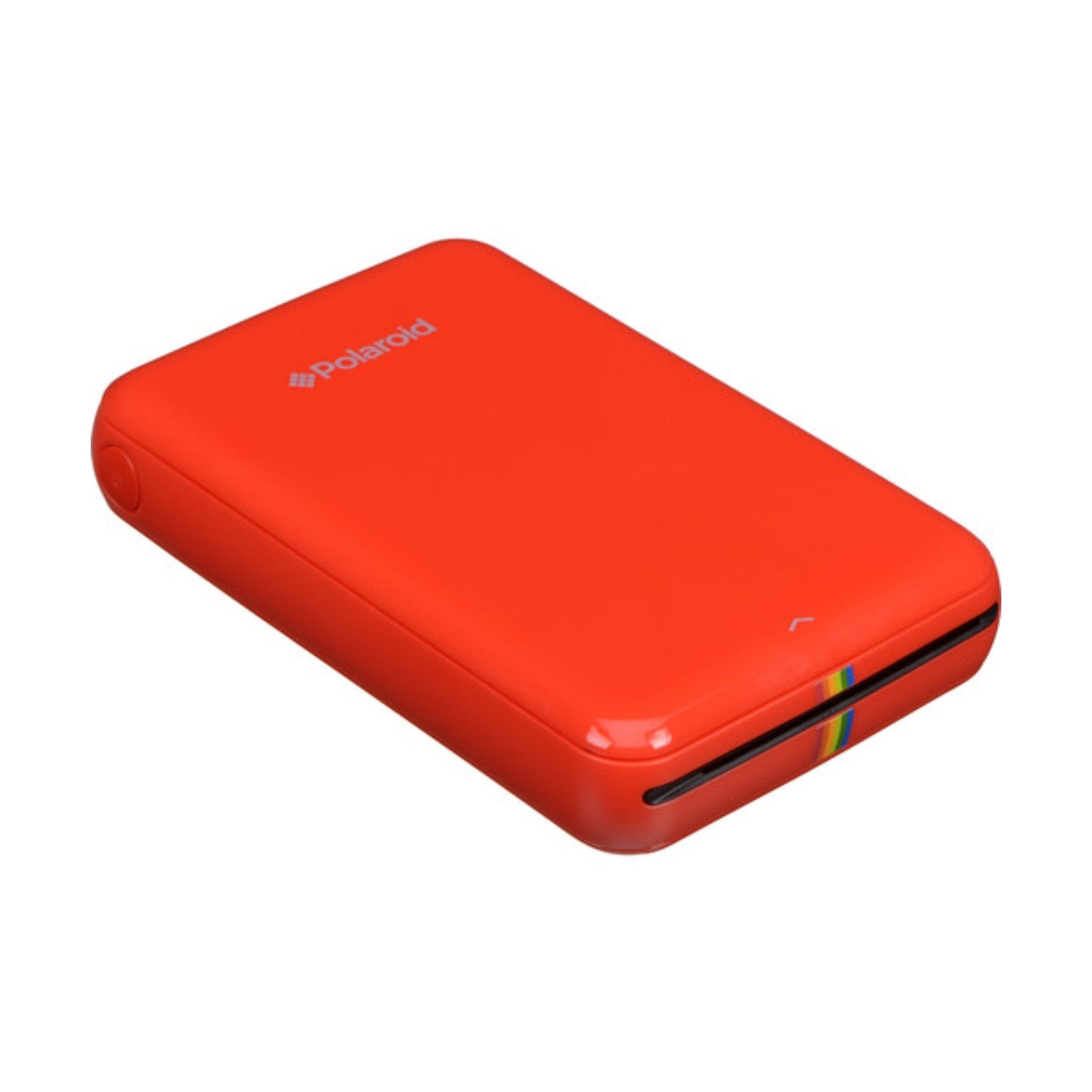 Red Polaroid Zip photo printer showing paper slot and power button for ClubCamera.com