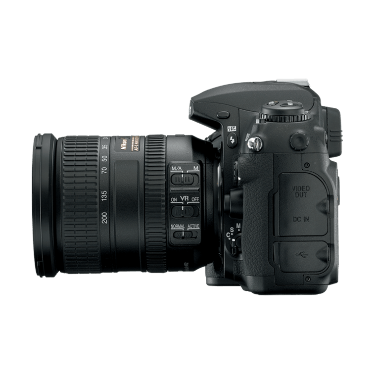 ClubCamera.com right-side Nikon D200 DSLR showing VR switches, ports, and textured grip