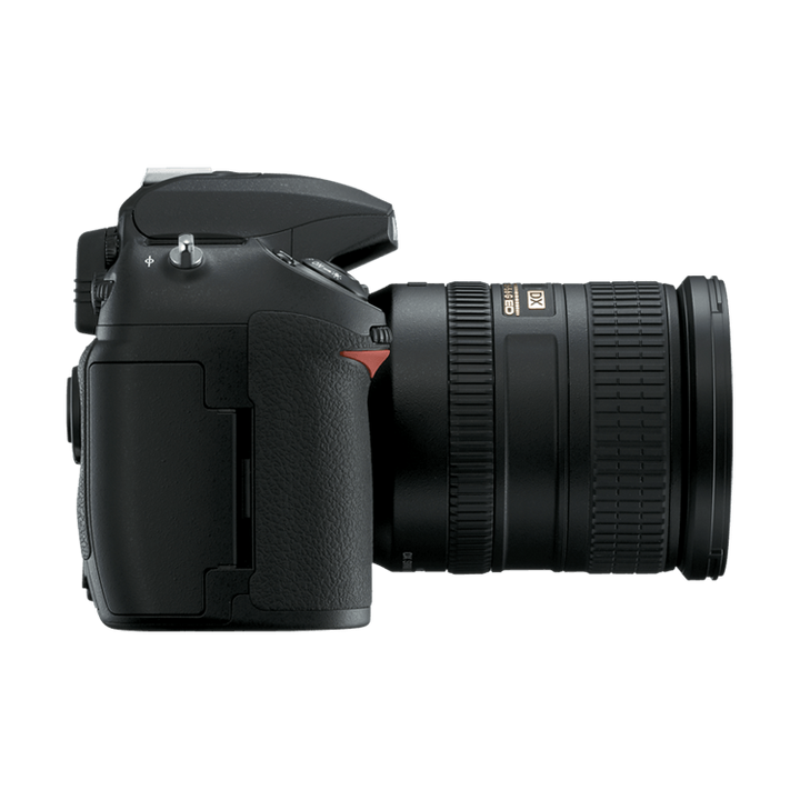 ClubCamera.com black Nikon D200 side profile with AF-S DX NIKKOR lens and gold branding