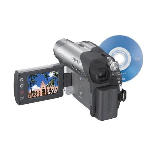 ClubCamera.com Sony DCR-DVD105 camcorder rear view showing 2.5-inch flip-out LCD screen