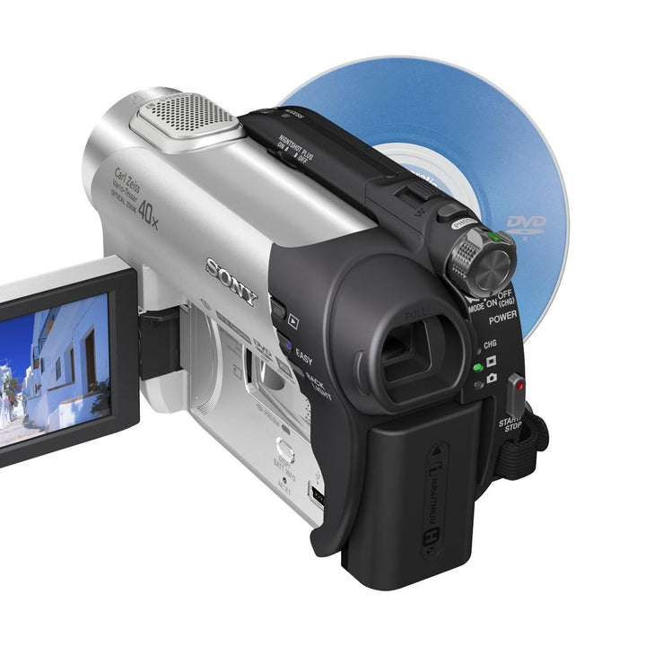 ClubCamera.com Sony DCR-DVD108 rear angle featuring Nightshot switch and battery grip
