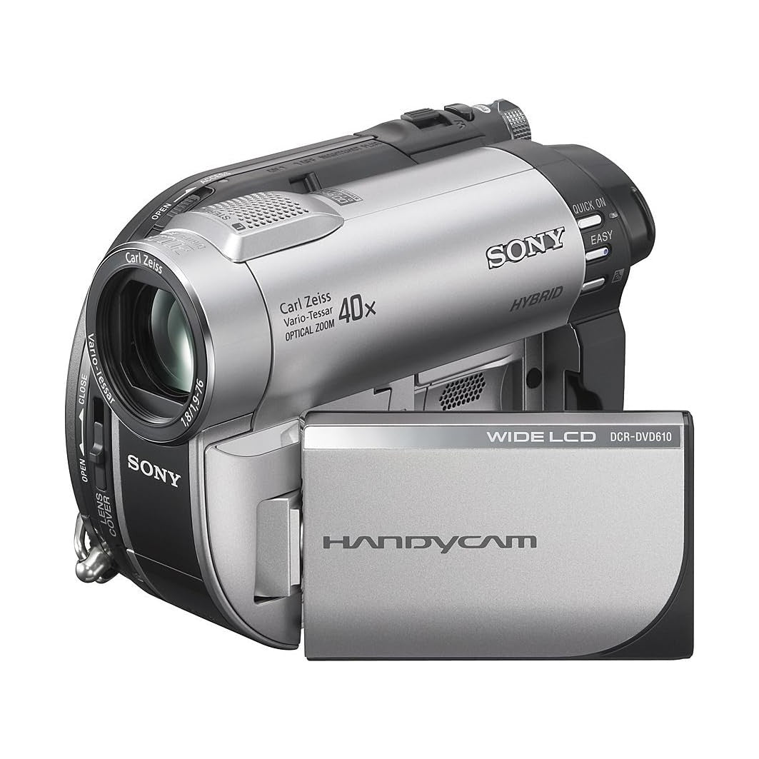 ClubCamera.com Sony DCR-DVD610 closed compact design with WIDE LCD panel and Carl Zeiss branding