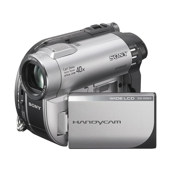 ClubCamera.com Sony DCR-DVD610 closed compact design with WIDE LCD panel and Carl Zeiss branding