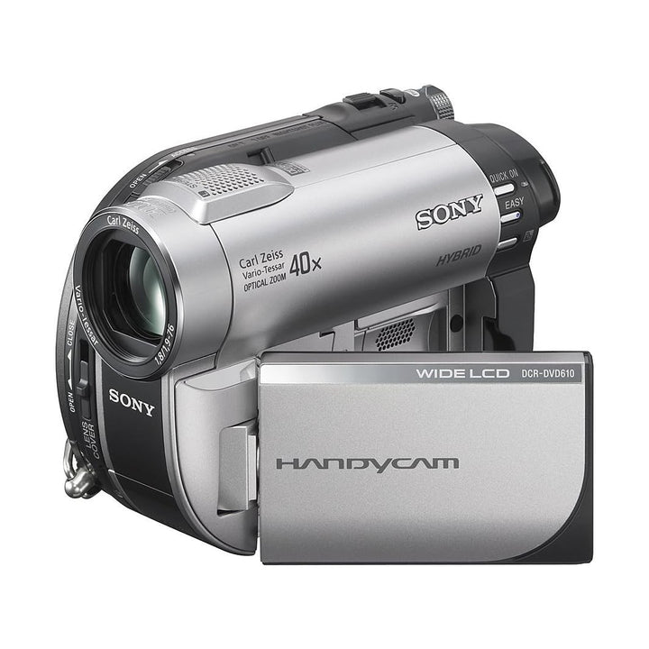 ClubCamera.com Sony DCR-DVD610 closed compact design with WIDE LCD panel and Carl Zeiss branding