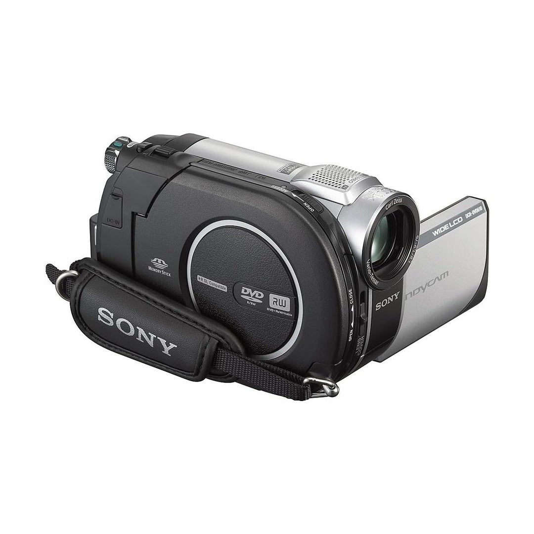 ClubCamera.com Sony DVD Handycam side profile showing DVD RW slot Memory Stick logo and textured grip